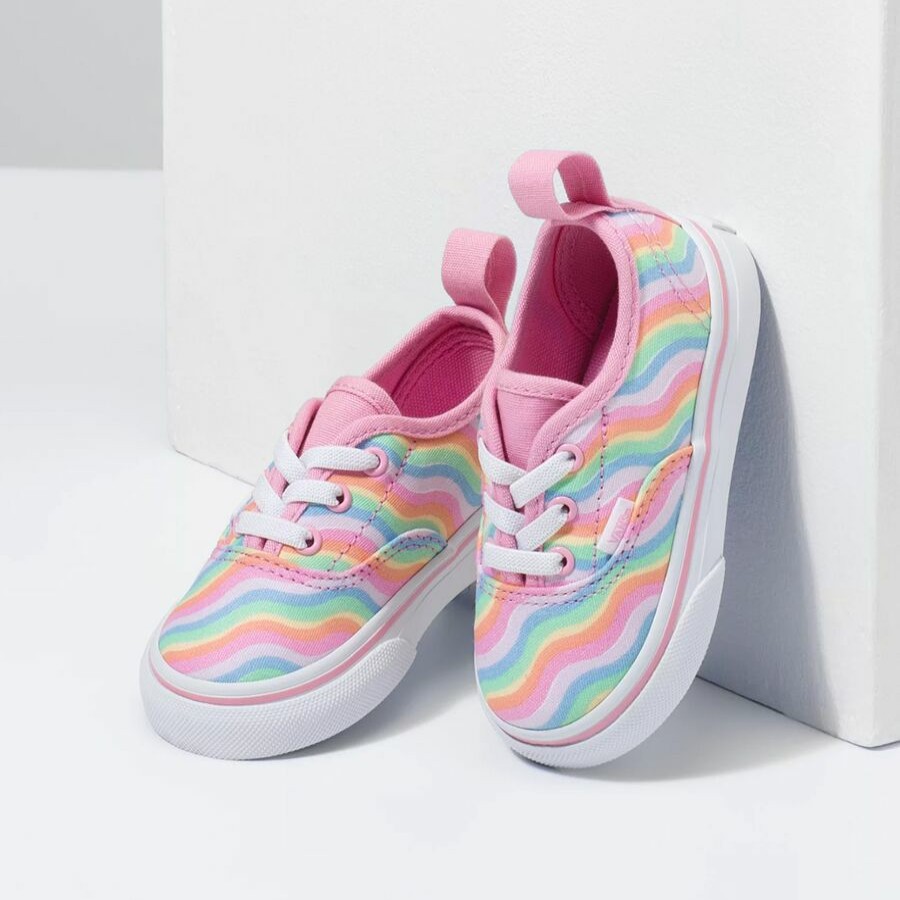 Toddler Boys' Footwear * | Discount Vans Authentic Elastic Lace Shoe Rainbow Pack Toddlers' (Wavy Rainbow) Begonia Pink/True White