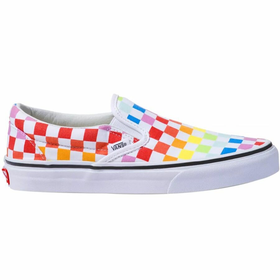 Boys' Footwear * | Sale Vans Classic Slip-On Skate Shoe Rainbow Pack Kids' (Rainbow Checkerboard) Red/True White