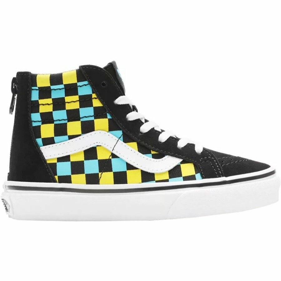 Boys' Footwear * | Sale Vans Sk8-Hi Zip Glow Pack Skate Shoe Kids' (Neon Glow Check) Black/Multi