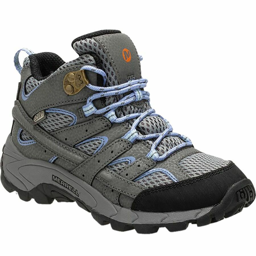 Girls' Footwear * | Sale Merrell Moab 2 Mid Waterproof Hiking Shoe Girls' Grey/Periwinkle