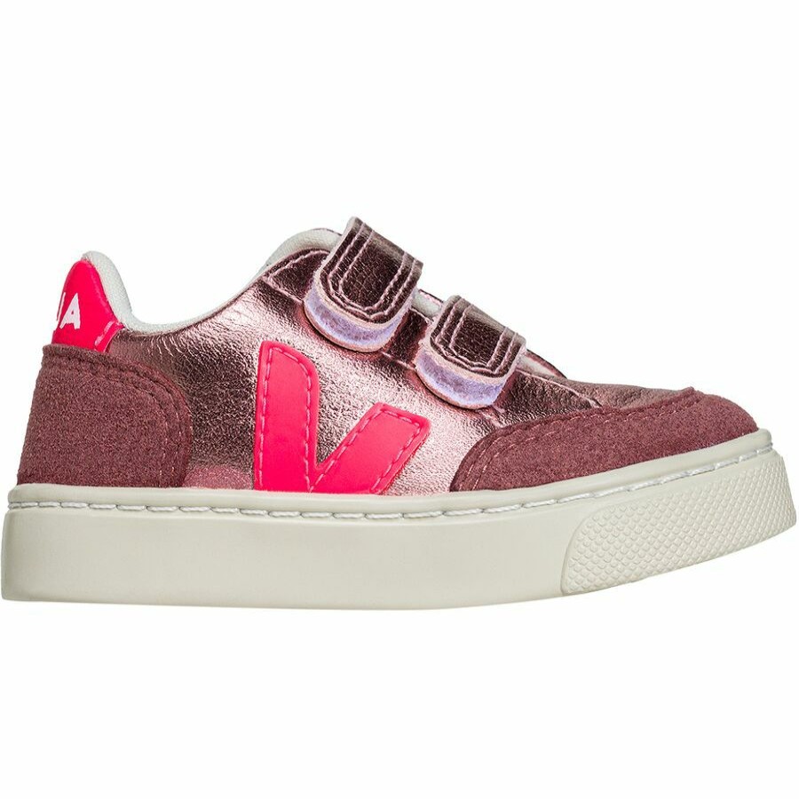 Toddler Boys' Footwear * | Free Delivery Veja V-12 Velcro Sneaker Toddlers' Nacre Rose Fluo